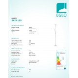 EGLO 93875 | Baya-Led Eglo stojaté svietidlo 180cm prepínač s reguláciou svetla, prepínač flexibilné, regulovateľná intenzita svetla 1x LED 1950lm + 1x LED 250lm 3000K chróm, biela