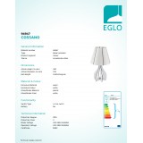 EGLO 94947 | Tindori Eglo stolové svietidlo 45cm prepínač na vedení 1x E27 biela