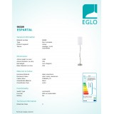 EGLO 98309 | Espartal Eglo stojaté svietidlo 148,5cm 2x prepínač na ťah 1x LED 1550lm + 1x E27 3000K saténový nike, biela