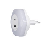 KANLUX 37397 | Bola-KL Kanlux nočné svetlo svietidlo - BOLA LED 2xUSB WW W - svetelný senzor - súmrakový spínač konektorové svietidlo, USB prijímač 1x LED 4lm 3000K biela