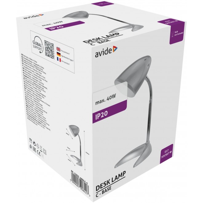 AVIDE ABDLC-S-BULB | Basic-AV Avide stolové svietidlo 37cm prepínač flexibilné 1x E27 380lm 2700K strieborný