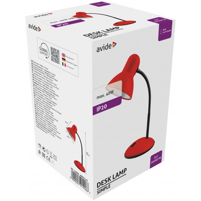 AVIDE ABDLS-R-BULB | Basic-AV Avide stolové svietidlo prepínač flexibilné 1x E27 červená