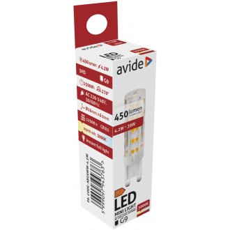 AVIDE ABG9WW-4.2W | G9 4,2W Avide LED svetelný zdroj svietidlo 450lm 3000K 220°