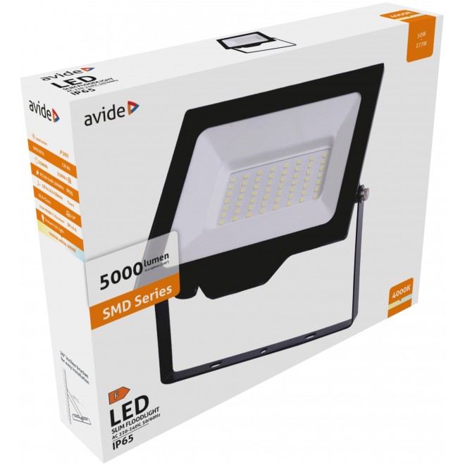 AVIDE ABLRFLNW-50W | AV-Flood-Slim Avide svetlomet reflektory svietidlo 1x LED 5000lm 4000K IP65 čierna