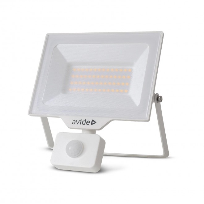 AVIDE ARFFLNW-30W-PIR-W | AV-Ref-Slim Avide svetlomet reflektory svietidlo pohybový senzor otočné prvky 1x LED 3000lm 4000K IP44 biela