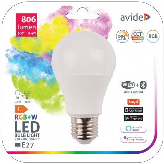 AVIDE ASG27RGBW-9.4W-WIBLE | E27 9,4W Avide normálne A60 LED svetelný zdroj svietidlo 806lm 200°