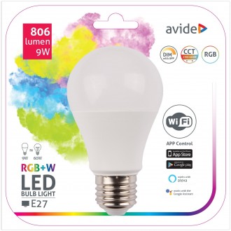 AVIDE ASG27RGBW-9W-WIFI | E27 9W Avide normálne A60 LED svetelný zdroj svietidlo 806lm 240°