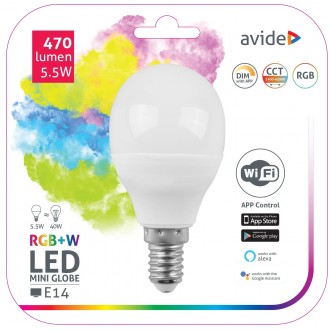 AVIDE ASMG14RGBW-5.5W-WIFI | E14 5,5W Avide LED svetelný zdroj svietidlo 470lm 240°