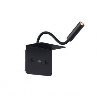 AZZARDO 3201 | Vera-AZ Azzardo rameno stenové svietidlo prepínač flexibilné, USB prijímač 1x LED 500lm + 1x LED 250lm 3000K čierna