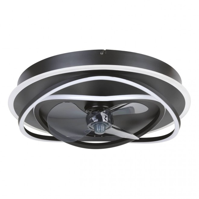 EGLO 35146 | Namori Eglo svietidlo s ventilátorom stropné kruhový diaľkový ovládač regulovateľná intenzita svetla, nastaviteľná farebná teplota, časový spínač 4x LED 4400lm 2700 <-> 6500K čierna, opál